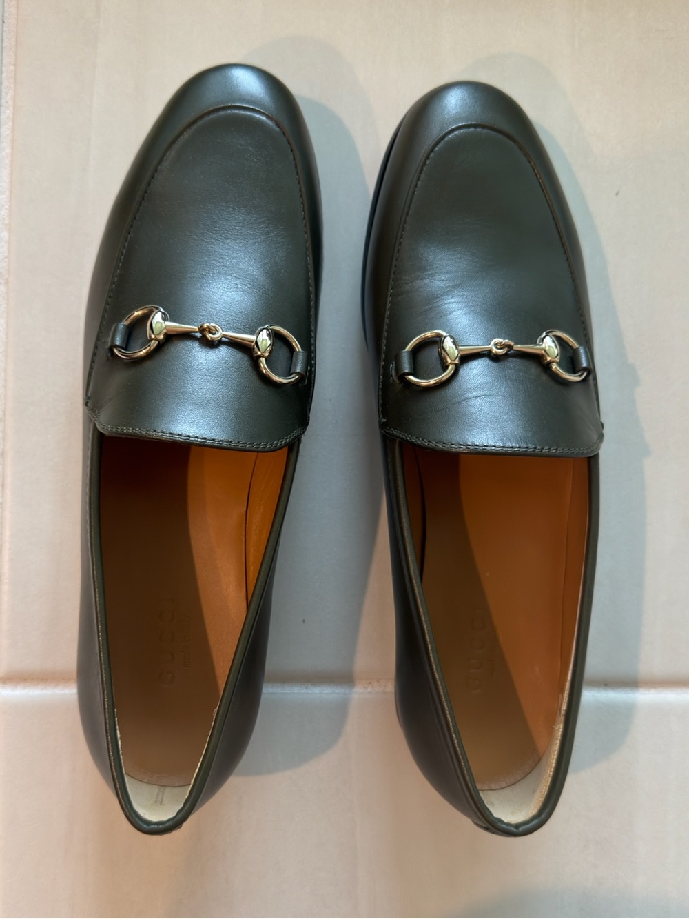 Gucci Olive Green Leather Horsebit Loafers